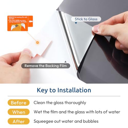 rabbitgoo Window Privacy Film One Way, 17.5" x 157.4", Black Silver - color: Black-silver, size: 17.5" x 157.4"