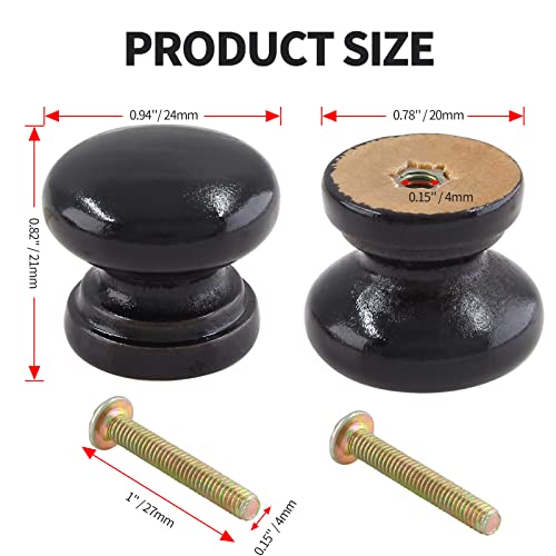12Pcs Black Wood Dresser Knobs, Mushroom Shape - color: Black & 1 Inch
