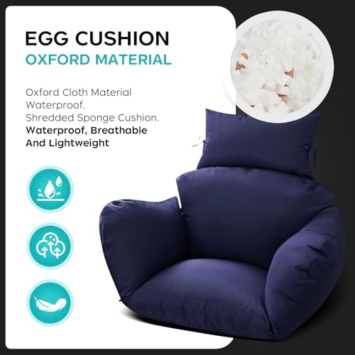 Egg Chair Cushion Replacement, Waterproof Thicken Hanging Egg Swing Chair Cushion for Outdoor Furniture, Wicker Rattan Hammock Basket Cushion with Headrest Pillow 47x31.5x4.7 inch(Blue) - color: Blue