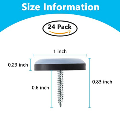24 Pack Screw on Chair Gliders (1 Inch Diameter), PTFE (Teflon) Furniture Leg Slides, Chair Glides for Hardwood Floor, Carpet, 1'' Floor Protector, Furniture Leg Moving Pads(25mm)