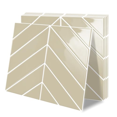 10 Sheets Thicker Herringbone Peel and Stick Backsplash(Beige,12.6”x9.9”) - color: Beige