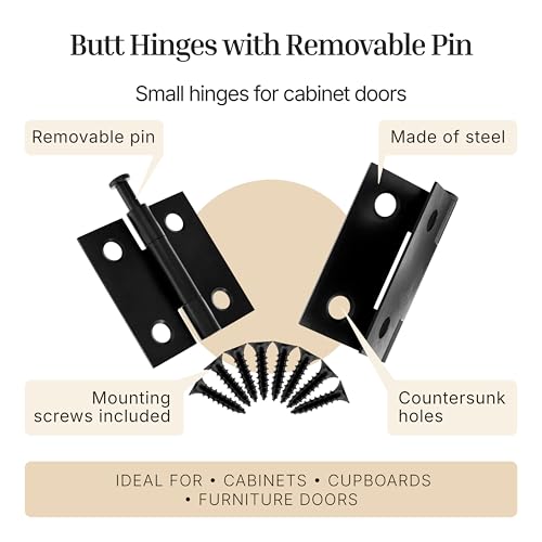 Oil Rubbed Bronze Butt Hinges with Removable Pin - 1-1/2" x 1-1/2" - Pack of 2 - Cabinet Door Hinges - UA-266-HOB (1) - color: Oil Rubbed Bronze
