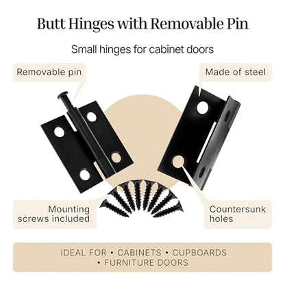 Oil Rubbed Bronze Butt Hinges with Removable Pin - 1-1/2" x 1-1/2" - Pack of 2 - Cabinet Door Hinges - UA-266-HOB (1) - color: Oil Rubbed Bronze