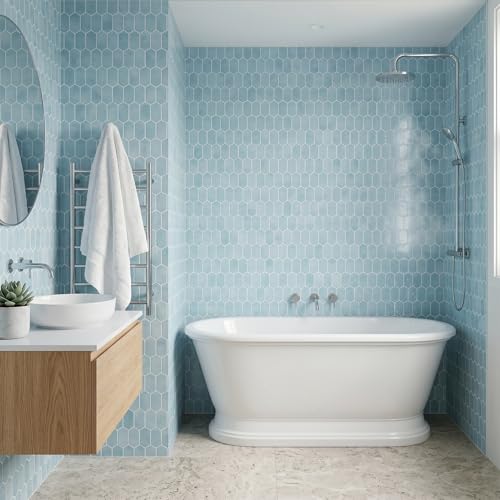 Arttown Peel and Stick 3D Wall Backsplash 10-Sheet, 12" × 12" Hexagon Blue - color: Blue Hexagon, size: 10PC 12"x12"