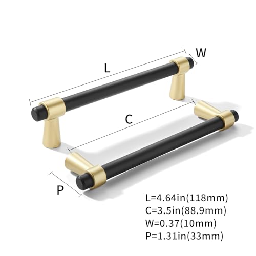 khtumeware 3-1/2 inch 5 Pack Matte Black/Brushed Gold Cabinet pulls Zinc Alloy, Kitchen Cabinet Handles, Wardrobe Drawer Handles - Suitable for Bathroom cabinets, Bedroom Furniture - color: Matte Black/Brushed Gold, size: 3-1/2 Inch