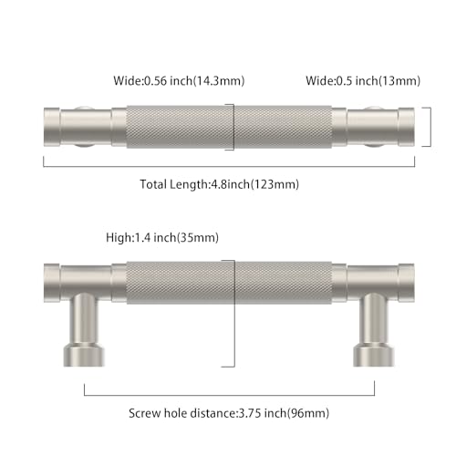 Brushed Nickel Knurled Cabinet Handles Kitchen Pulls 3.75 Inch 10 Pack - color: Brushed Satin Nickel, size: 3.75" Hole Center