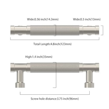Brushed Nickel Knurled Cabinet Handles Kitchen Pulls 3.75 Inch 10 Pack - color: Brushed Satin Nickel, size: 3.75" Hole Center