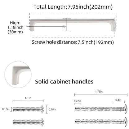 10 Pack 7.5 inch Brushed Satin Nickel Kitchen Cabinet Handles - color: Brushed Satin Nickel, size: 7-1/2 inch Hole Center