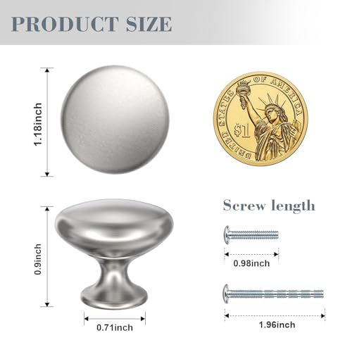 Cabinet Knobs Brushed Nickel 30 Pack, 1-1/6 Inch Round Solid Drawer Knobs - color: Silver, size: 30 Pack