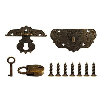 2PCS Antique Embossing Decorative Hasp Latch, Retro Brass Clasp Lock with Screws for Jewelry Wooden Box Case Drawer Cabinet Furniture Decoration, Bronze