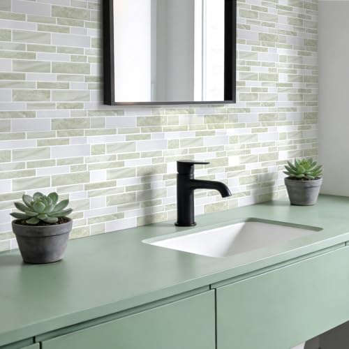 Vieshful Marble Peel and Stick Backsplash, 12 x 12 in, 10 Sheets - color: Warm Light Grey Marble, size: 10 Sheets
