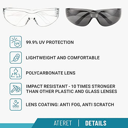 ATERET Protective Polycarbonate Safety Glasses White For Nurses Mechanic Electrician Saftey Glasses Goggles Anti Fog Eye Goggles Safety Protection (144 Pairs, Grey&Clear) - color: Combo (Clear&grey), size: 144 pairs