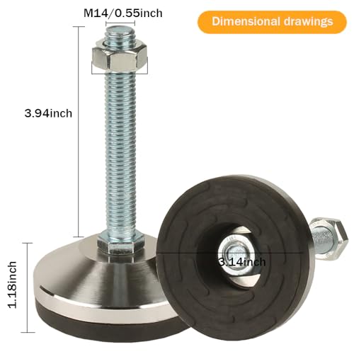Heavy Duty Leg Leveler,M14Thread,1700 lb Capacity,2 Pcs - size: D80xM14x100,2 Pcs