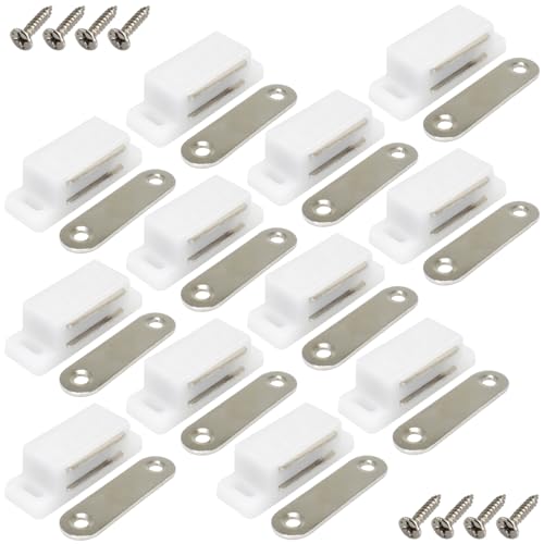 12Pack Plastic Cabinet Magnetic Door Catch with Screws for Kitchen Bathroom Cupboard Wardrobe Closet Closures Cabinet Door Drawer Latch 15lb (White) - color: White