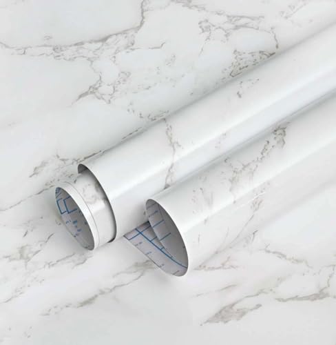 Grey White Marble Contact Paper Glossy Marble Peel and Stick Wallpaper Self Adhesive Wallpaper Glossy Waterproof Wall Paper DIY Removable Contact Paper for Bathroom Countertop Decor15.7 x78.7