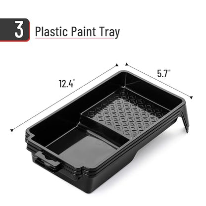 Bates- 4 Inch Paint Tray, 3 Pack, Black, Plastic 4 Inch Paint Roller Tray, Deep Capacity, Textured Ridge