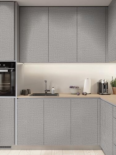 Guvana Grasscloth Peel and Stick Wallpaper Grey Textured Contact Paper Modern Removable Self Adhesive Wall Paper Thicken Fabric Faux Linen Wallpaper for Bathroom Living Room Cabinets 78.7inx15.7in - color: Gray, size: 15.7" x 78.7"