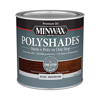 Minwax PolyShades Wood Stain + Polyurethane Finish – ½ Pint, Mission Oak, Gloss - color: Mission Oak, size: 0.25 Quart, style: Gloss