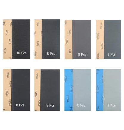 60Pcs of 9x3.6 Inch 8 Grit Mixed Packing Wet and Dry Sandpaper, Woodworking Furniture/Automobiles/Metal/Lacquer Polishing Sanding Sheets, 120/320/600/1000/1500/2000/5000/10000 Grit - style: Mix 120-10000 Grit