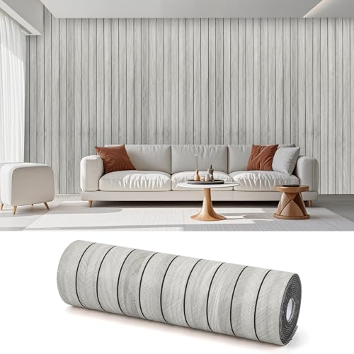Thick Peel and Stick Slat Wall Panel Self-Adhesive 3D Wood Grain Light Gray