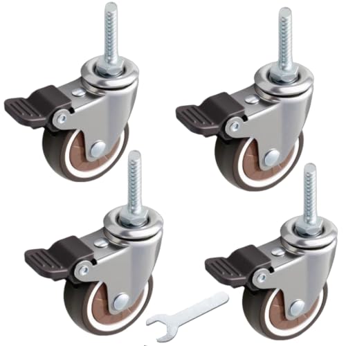 2" Thread Caster 1/4"-20UNC x 1" Stem Set of 4 All Brake Quiet Wheels - size: 2" Caster 1/4in Stem