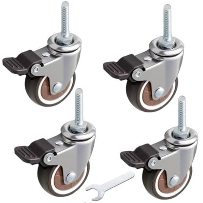 2" Thread Caster 1/4"-20UNC x 1" Stem Set of 4 All Brake Quiet Wheels - size: 2" Caster 1/4in Stem