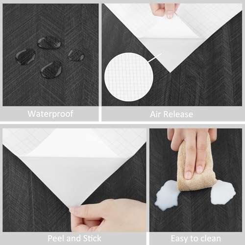 WESTICK Wood Countertop Contact Paper Self Adhesive Wood Contact Paper Waterproof Wooden Wallpaper Peel and Stick Countertops Wooded Vinyl Wrap for Kitchen Cabinet Furniture Table 15.8"x196" Black - size: 15.8" x 196"