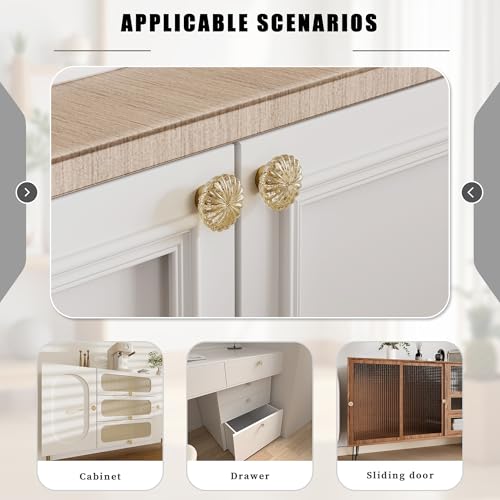 4PCS Cabinet Knobs, 1-3/8" Champagne Gold Crystal Floral Drawer Pull Handle