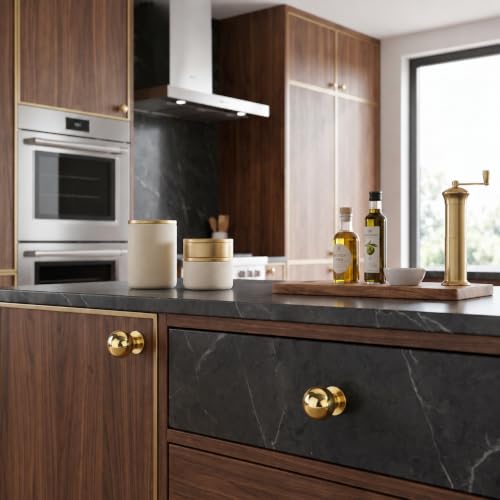 10 Package 1 1/4-inch Solid Polished Brass Cabinet knob Large Heavy-Duty Cabinet Hardware Retro Ball knob Drawer Pull. - color: Polished Brass, size: 1-1/4 Inch