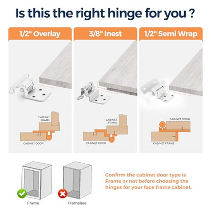 White Cabinet Hinges, 3/8 Inch Inset, 4 Pack(2Pairs) - color: White