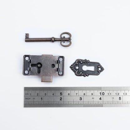 Antique Cabinet Lock, Red Bronze, 2.09x1.06 Inch, 2 Sets - color: Red Bronze B, style: Rectangular
