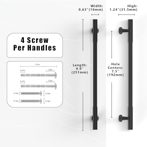 10 Pack Matte Black Cabinet Pulls 7.5 Inch(192mm) Kitchen Cabinet Handles Solid Heavy Duty Drawer Pulls - color: Matte Black, size: 7.5" Hole Center