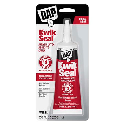 DAP Kwik Seal Kitchen & Bath Adhesive Caulk, White, (7079800954) 2.8 oz (Pack of 6) - size: 2.8 oz (Pack of 6)
