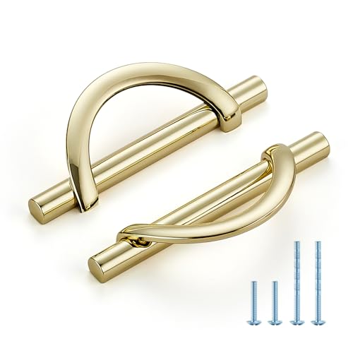 HOME EDIT Polished Brass Cabinet Pulls Curved, 3-3/4 Inch/96 mm, 10 Pack - color: Gold, size: 3-3/4 Inch Hole Center
