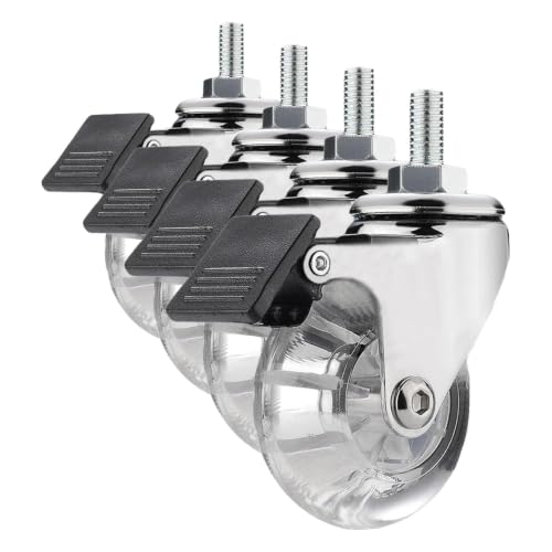 3 Inch Stem Caster Wheels, Threaded Stem Castors - Crystal Clear, 360 Degree Rotation, Soft Polyurethane - M8X25, Brake (Pack of 4) - color: Clear Brake, size: 3",M8x25 (Pack of 4)