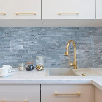 2026 New Upgrade Peel and Stick Backsplash Tile, Peel and Stick 11.34" X 11.57" Wall Tile for Kitchen, Bathroom, Fireplace, Laundry (Polished Marble Cyan, 10 Packs) - color: Polished Marble Cyan
