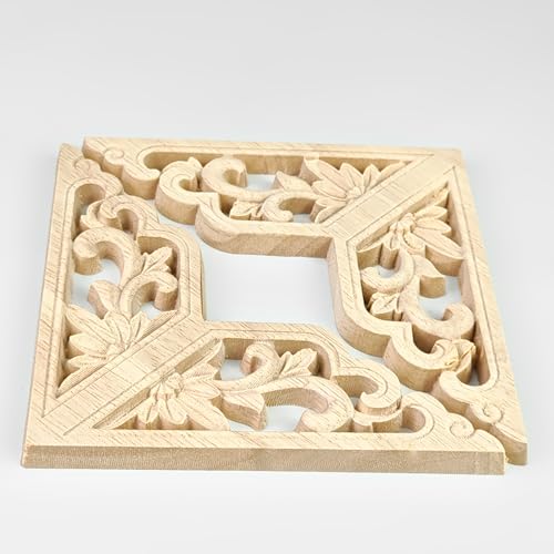 Wood Appliques 12PCS 3.1in Carved Corner Wood Onlays Furniture Decor - size: 3.1inch(8cm)