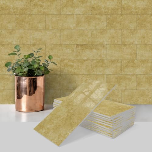 URCOLOR 102-Piece Peel and Stick Backsplash Tiles, 3" x 6" Warm Yellow Glossy Tile, Stick on Backsplash for Kitchen, Bathroom, Laundry Room, Camper, Fireplace - color: Warm Yellow