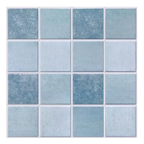 Commomy Matte 3D Peel and Stick Tile,10 Pcs 11.8"x11.8" Retro Blue - color: Retro Textured Blue