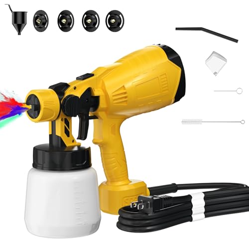 1000W HVLP Paint Sprayer High-Efficiency Electric Spray Gun with 4 Nozzles,Variable Patterns & Adjustable Flow, Detachable Container,Easy to Clean for Home Furniture, Cabinets, Fence, Walls - color: Yellow