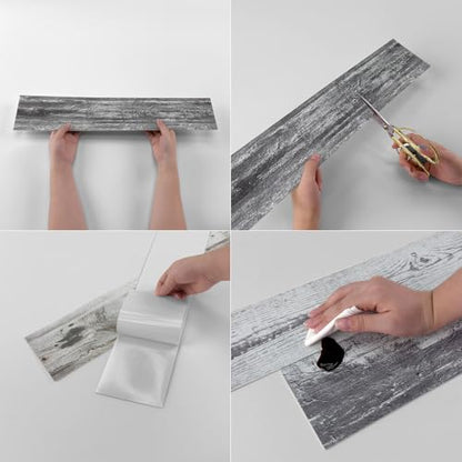 24 Pcs Peel and Stick Retro Wood Grain Pattern Vinyl Wall Stickers - style: JMBSDKCFT08