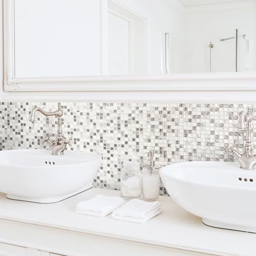 Smart Tiles Peel and Stick backsplash, Mosaic Mocha & White, 11.55"x9.64" - color: Mocha & White