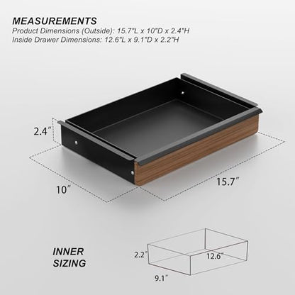 Under Desk Drawer, Solid Walnut Wood Panel – Sturdy Ball Bearing Slides, Easy Under-Desk Mount, Integrated Handle, Desktop Organizer for Office & Home Workstation - color: Walnut