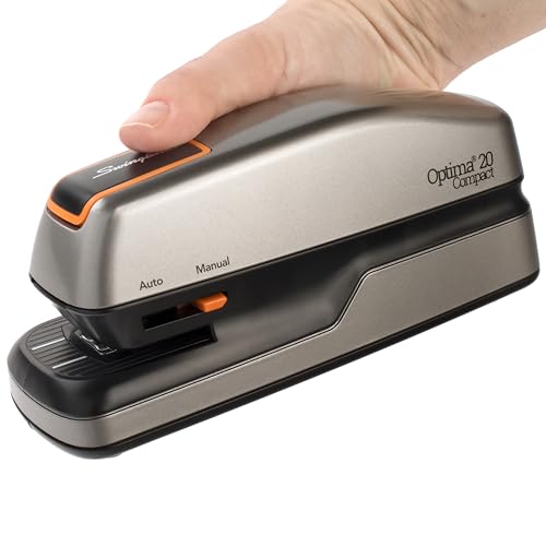 Swingline Electric Stapler, 20 Sheet Capacity, Optima 20, Jam Free, Compact, Automatic or Manual, Plug in or Battery, Orange and Gray (48207) (Pack of 3) - size: 20 Sheet, style: Half Strip (Compact) (Pack of 3)
