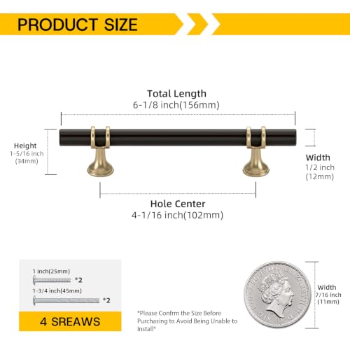 Rergy 10 Pack 4 Inch Hole Center Black and Champagne Bronze Cabinet Pulls - color: Black&Champagne Bronze, size: 4-1/16in Hole Center(102mm)