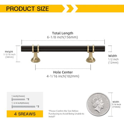 Rergy 10 Pack 4 Inch Hole Center Black and Champagne Bronze Cabinet Pulls - color: Black&Champagne Bronze, size: 4-1/16in Hole Center(102mm)