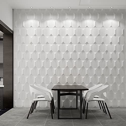 Art3dwallpanels 3D Wall Panels 19.7" x 19.7" PVC White, 12 Tiles - color: White