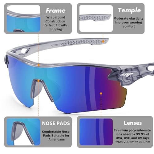 6 Pack Safety Glasses, ANSI Z87.1+UV Protective Eyewear, Impact Resistant Anti-Scratch Safety Goggles for Men Women - color: Blue Mirror & Gray Frame