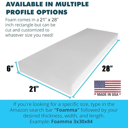 FOAMMA 6" x 21" x 28" High Density Upholstery Foam, Chair Cushion Square Foam for Dinning Chairs, Wheelchair Seat Cushion Replacement - size: 6" x 21" x 28"