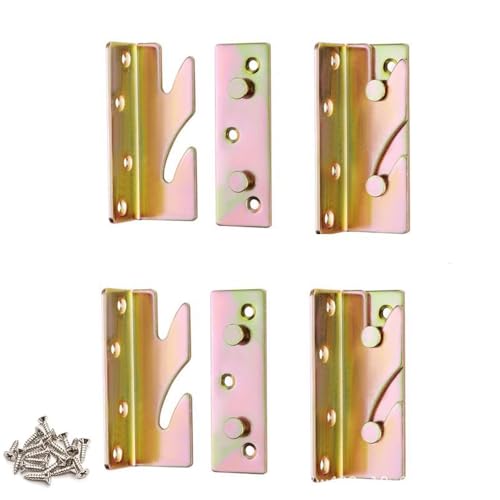 4 Sets Bed Rail Brackets Bed Frame Hardware for Connecting to Wood, Headboards and Foot-Boards,Heavy Duty Bed Rail Fittings Bracket with Mounting Screws (Gold) - color: Gold